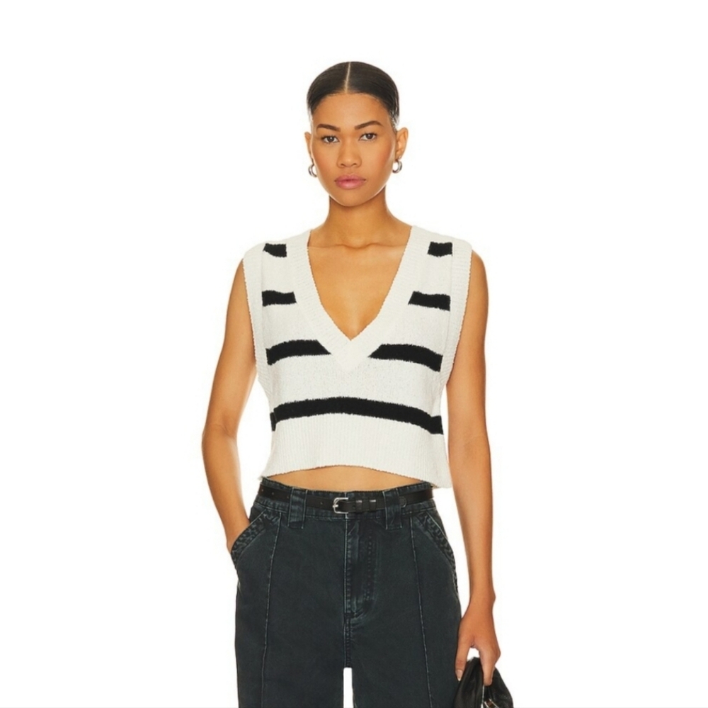 Free People Santa Monica Knit Vest In Black And White Combo Size S